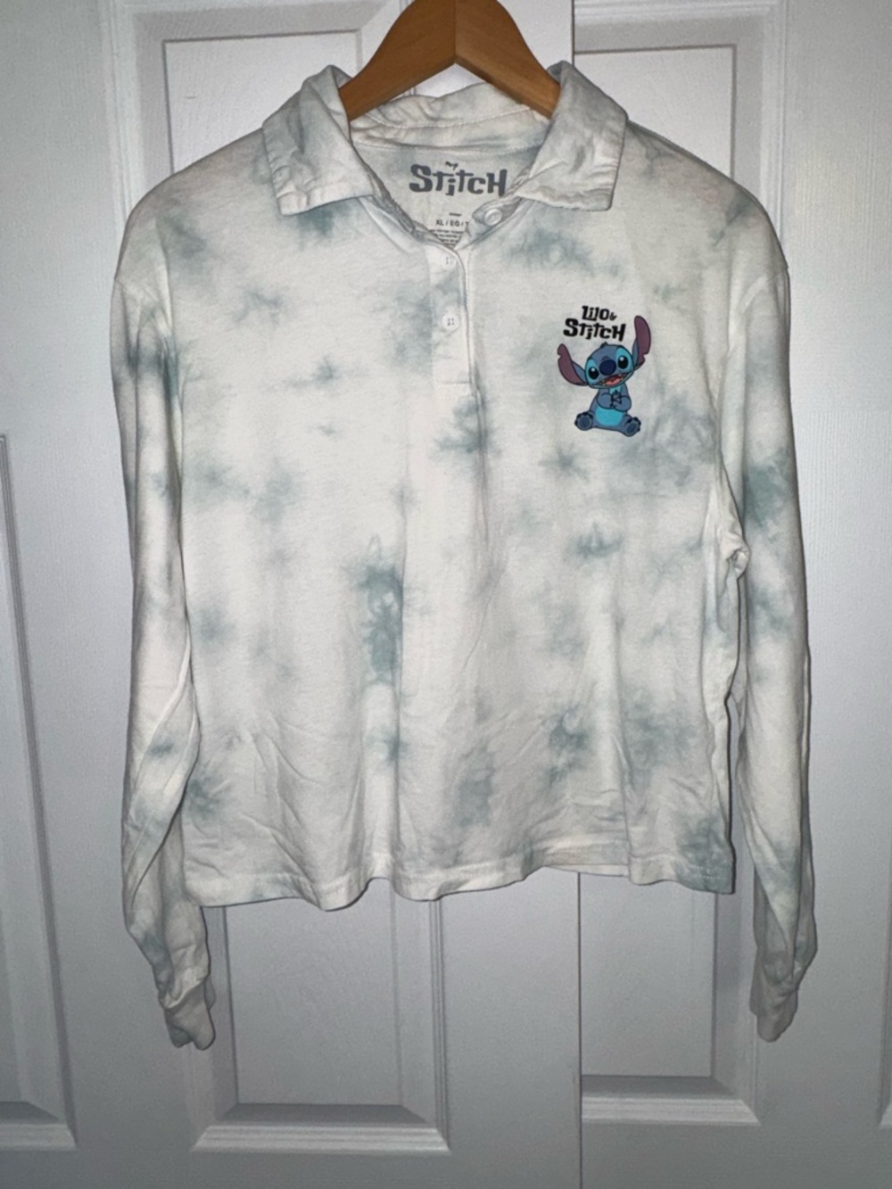 Disney Lilo & Stitch Tie Dye Long Sleeve Polo Shirt XL Cute Casual